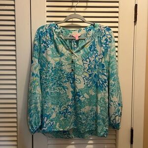 Floral Blue and Green Women's Top